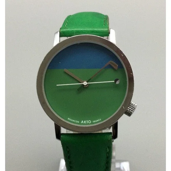 Akto Watch Women Green Blue Silver Tone Golf Club Hands 32mm New Battery